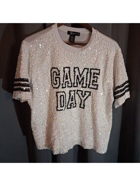 Miss Chievous Game Day Sequin Embellished T-Shirt Medium